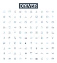 Driver vector line icons set. Driver, Chauffeur, Courier, Pilot, Operator, Conductor, Navigator illustration outline