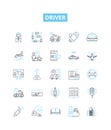 Driver vector line icons set. Driver, Chauffeur, Courier, Pilot, Operator, Conductor, Navigator illustration outline