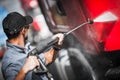 Driver Washing His Semi Truck Royalty Free Stock Photo