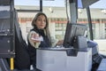 Driver woman working in bus