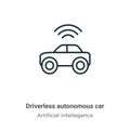 Driverless autonomous car outline vector icon. Thin line black driverless autonomous car icon, flat vector simple element