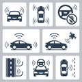 Driverless autonomous robotic car icons