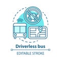 Driverless bus concept icon. Autopilot for city passenger transportation. Autonomous vehicle on route idea thin line