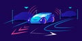 Driverless car flat color vector illustration