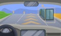 Driverless car highway moving concept background, cartoon style