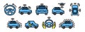 Driverless car icons set, outline style