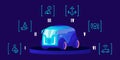 Driverless car working modes flat color vector illustration