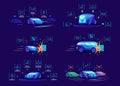 Driverless cars flat color vector illustrations set