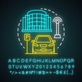 Driverless parking valet neon light concept icon. Smart parking technology. City car-park. Stand for robotic vehicle Royalty Free Stock Photo