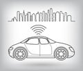 Driverless robotic car, graphic symbol of self-driving auto in city Royalty Free Stock Photo