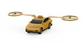 Driverless taxi or autonomous taxi with electric flying yellow car