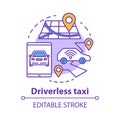 Driverless taxi concept icon. Robo-Cab. Navigation in autonomous car. Rout for self-driving vehicle. Mobile taxi service Royalty Free Stock Photo