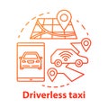 Driverless taxi concept icon. Robo-Cab. Navigation in autonomous car. Rout for self-driving vehicle. Mobile taxi service Royalty Free Stock Photo