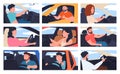 Drivers drive the vehicle. People in the car interior. Modern comfortable car interior with a dashboard and driver seats Royalty Free Stock Photo