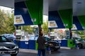 Drivers refuels at OMV gas station in Bucharest, Romania, 2022