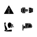 Drivers safety precautions black glyph icons set on white space