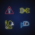 Drivers safety precautions neon light icons set