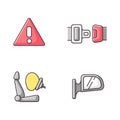 Drivers safety precautions RGB color icons set