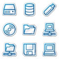 Drives and storage web icons, blue contour sticker Royalty Free Stock Photo