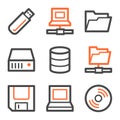 Drives and storage web icons, orange-gray contour Royalty Free Stock Photo