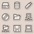Drives and storages web icons, brown sticker