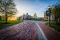 Driveway and Mason Hall at sunset, at Johns Hopkins University,