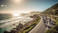 Driving along the coastline, chasing the sunset on vacation generated by AI Royalty Free Stock Photo