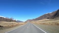 Driving along mountain asphalt road Chuysky Tract along Kurai Ridge on Altai betveen Kosh-Agach and Kurai intermountain hollows