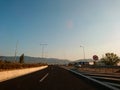 Driving autobahn asphalt road in Greece, Europe Royalty Free Stock Photo