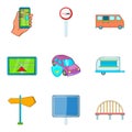 Driving Away Icons Set, Cartoon Style