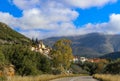 Driving into a beautiful mountain village in the Taygetos mountain range south of Kalamata Greece on the Peloponnese peninsula Royalty Free Stock Photo