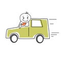 Driving a car fast delivery stick figure illustration