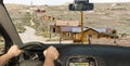 Driving a car in ghost town of Bodie, California, USA