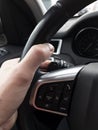 Driving a car, hands on the steering wheel change speed Royalty Free Stock Photo