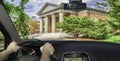 Driving a car in the Harvard University Campus, Cambridge, USA Royalty Free Stock Photo