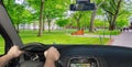 Driving a car in the Harvard University Campus, Cambridge, USA Royalty Free Stock Photo