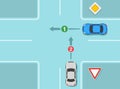 Main or priority road and give way sign rule. Cars on cross intersection. Priority on crossroad infographic. Royalty Free Stock Photo