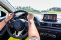 Driving a car with navigation Royalty Free Stock Photo