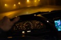 Driving car at night Royalty Free Stock Photo