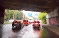 Driving a car in the rain storm Royalty Free Stock Photo