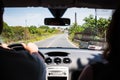 Driving a car in rural region in Sicily