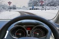 Driving a car in the snow