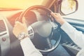 Driving car , steering wheel of a car Royalty Free Stock Photo