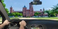 Driving a car towards Smithsonian Castle, Washington DC, USA Royalty Free Stock Photo