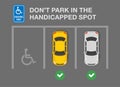 Traffic or road rule. Disabled parking area. Do not park in the handicapped spot warning design. Royalty Free Stock Photo