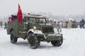 Driving of children on the American armored prospecting M3A1 `Scout ÃÂ¡ar`. A fragment of the military-historical festival