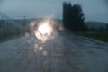 driving in a dark rainy weather Royalty Free Stock Photo