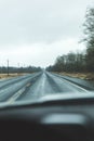 Driving down a wet highway in the Pacific Northwest Royalty Free Stock Photo
