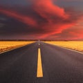 Driving on an empty asphalt road at sunset Royalty Free Stock Photo