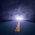 Driving on an empty road at night Royalty Free Stock Photo